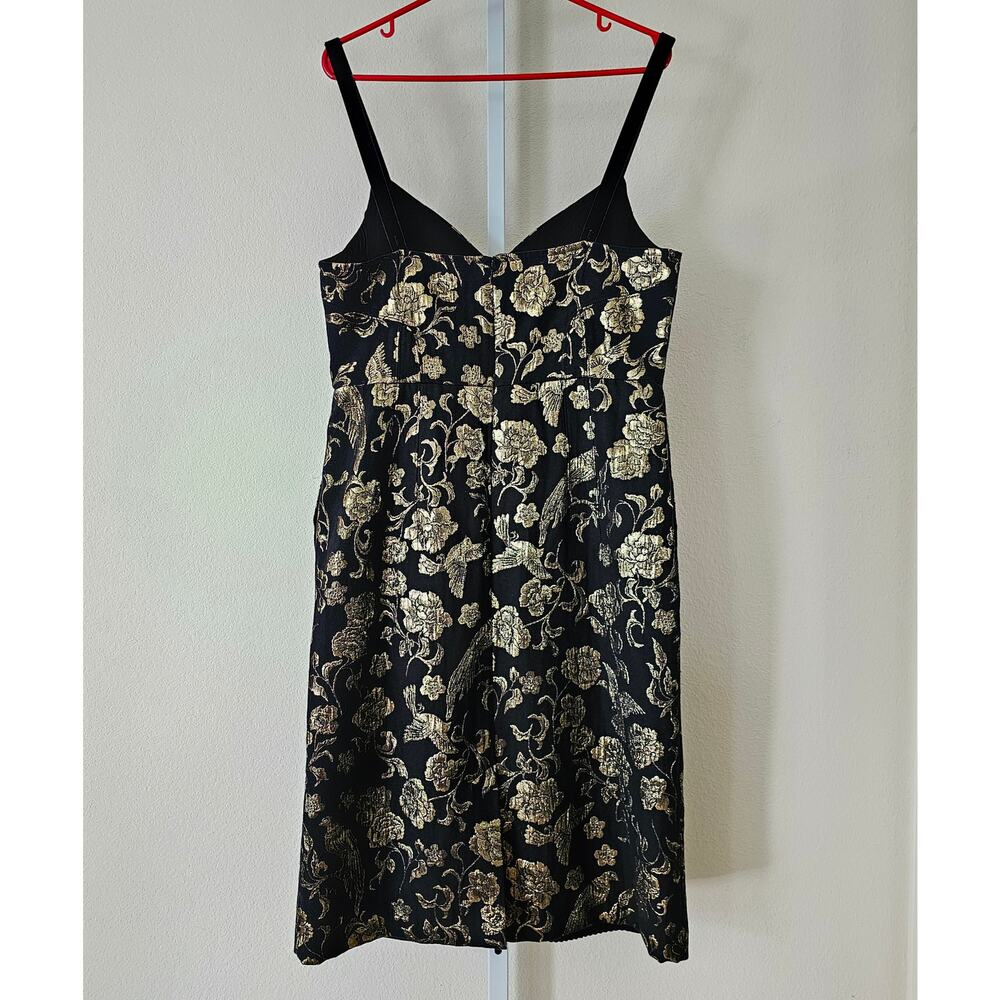 MAEVE Antropologie NWT Black & Gold Slim Jacquard Botanical Mini Dress Sz 14 - Picture 2 of 16